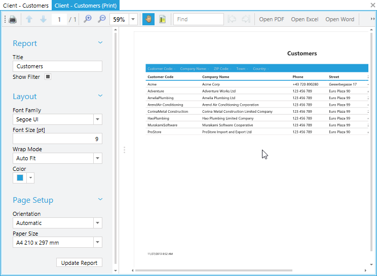 Customization for Reports