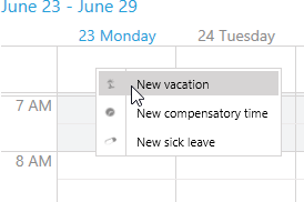 Create vacation entry in time cockpit calendar