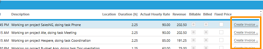 Action cell in list