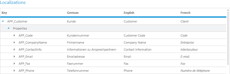 Localization in entity customer