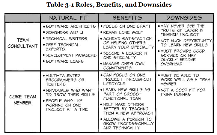 Differences between team consultants and core team members in scrum