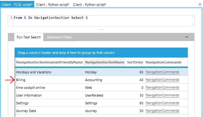 TCQL query selecting all navigation sections