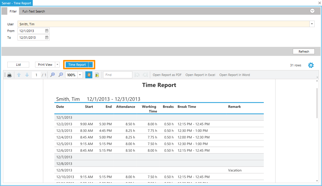 Printable Time Report