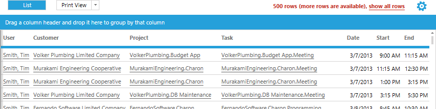 Show all rows in list