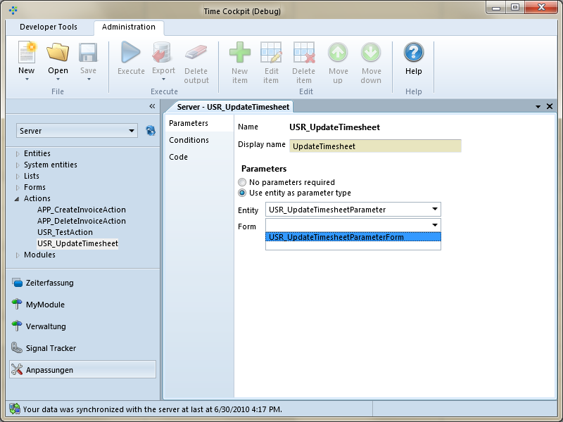 Assigning the form to a parameter entity